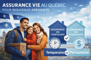 assurance vie au Québec pour nouveaux arrivants montrant une famille comparant assurance vie temporaire vs permanente.